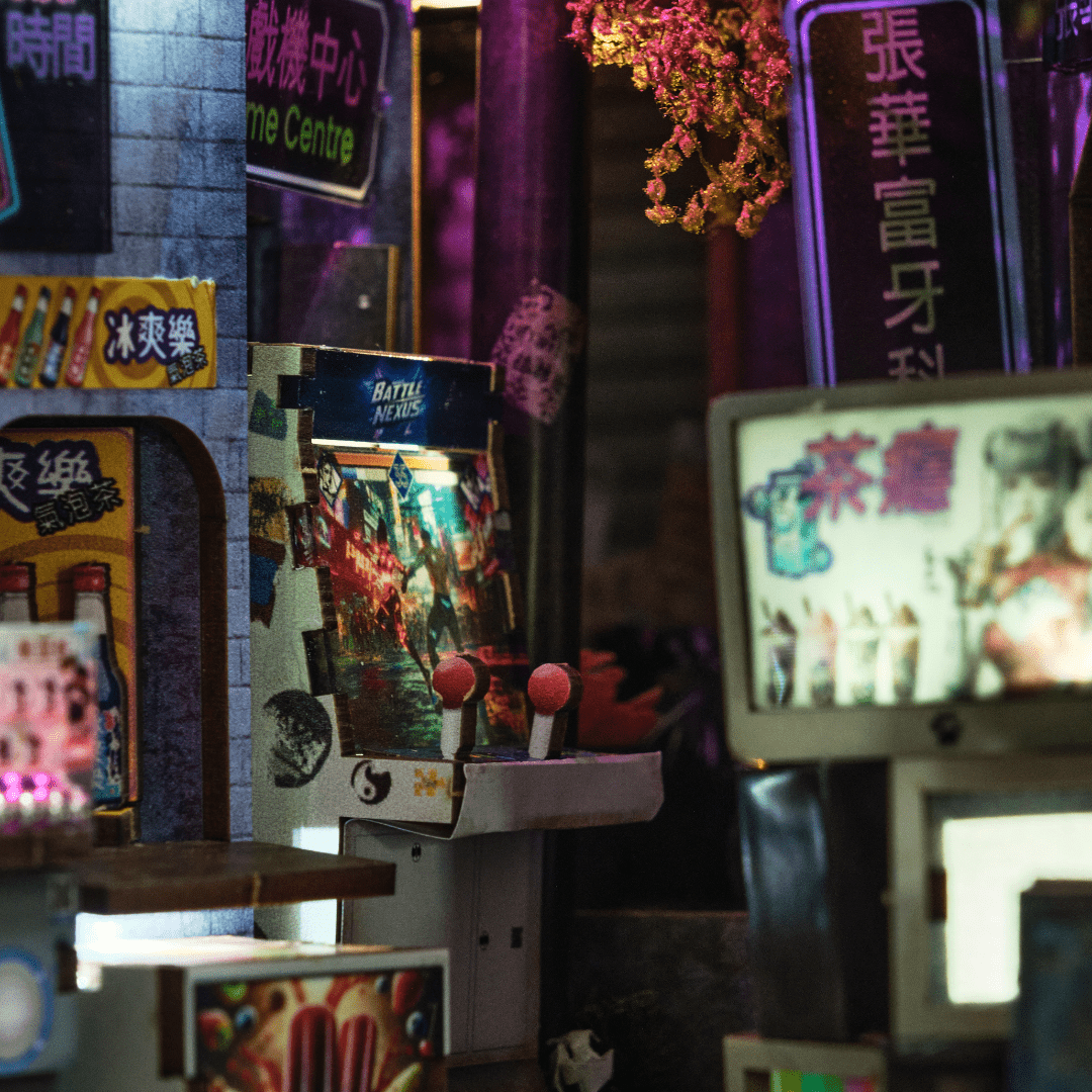 Kowloon Walled City 2049 DIY book nook layered alley details and neon lighting