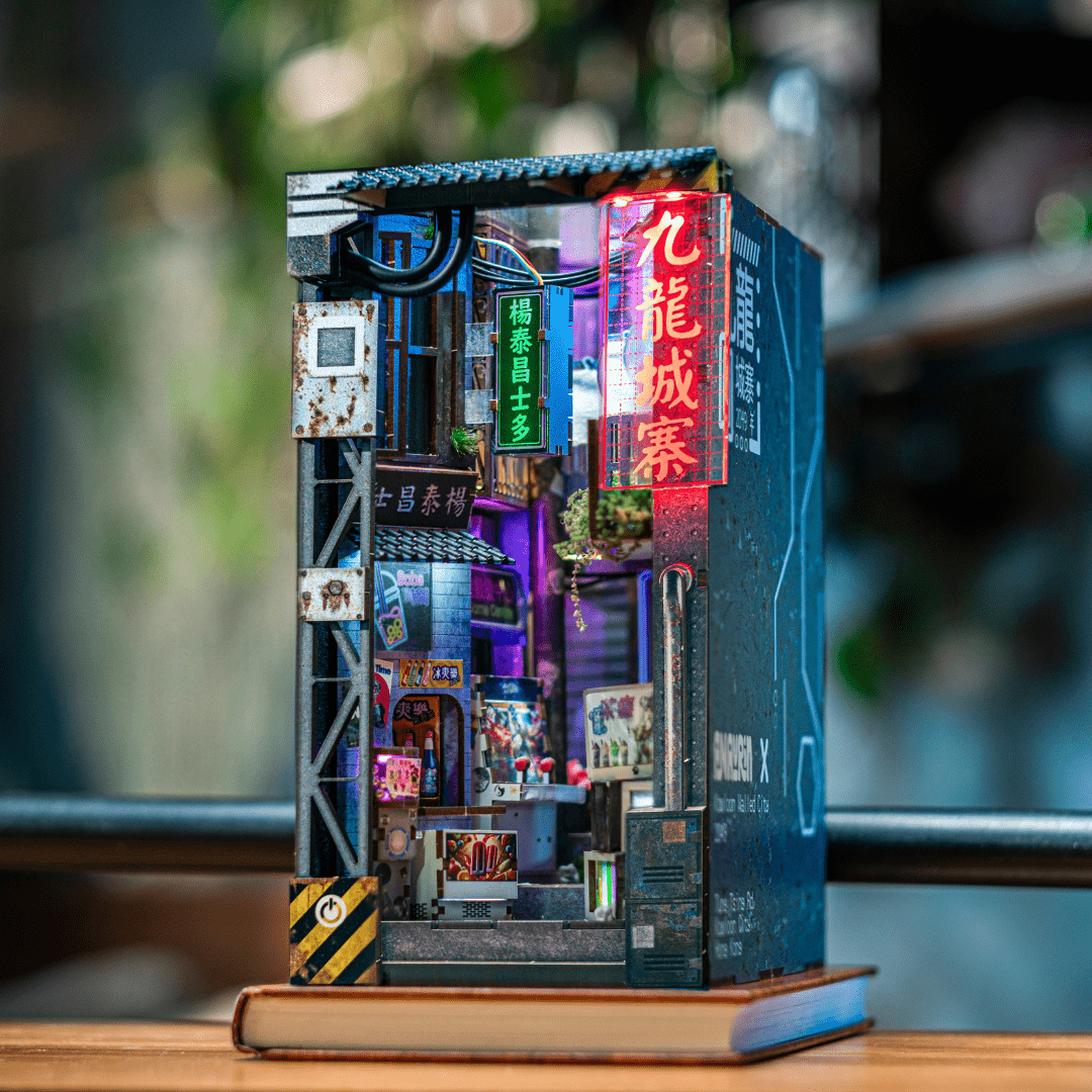 ANAVRIN Kowloon Walled City 2049 Book Nook Kit completed display