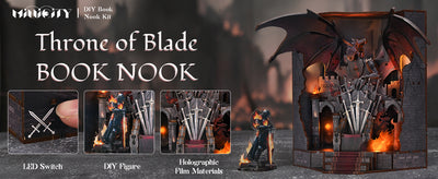 MiniCity Throne of Blades illuminated fantasy book nook with dragon and sword throne