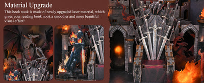 Layered fantasy castle scene and illuminated throne details