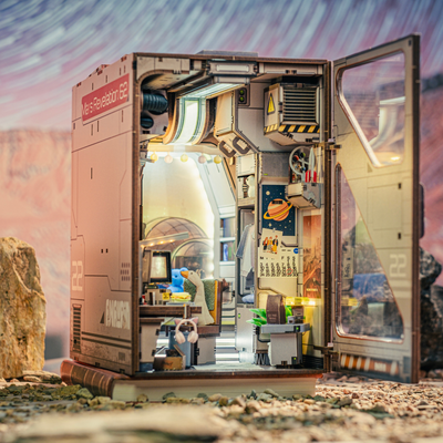 Mars Revelation 62 illuminated spacecraft book nook with open acrylic side panel